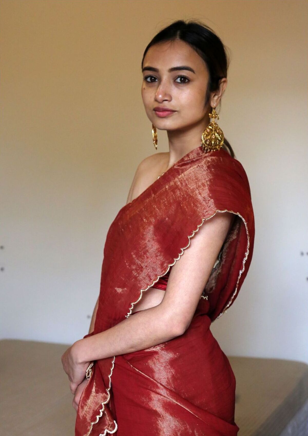 Abho Rust Tissue Chanderi Saree