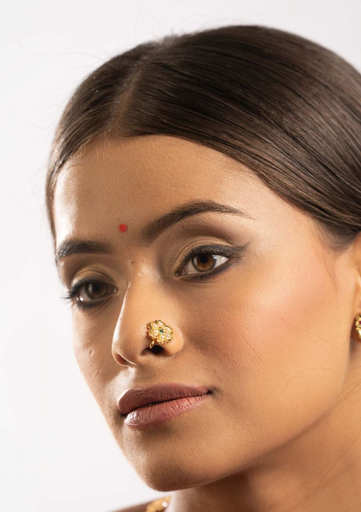 Adhara Gold Tone Silver Nose Pin