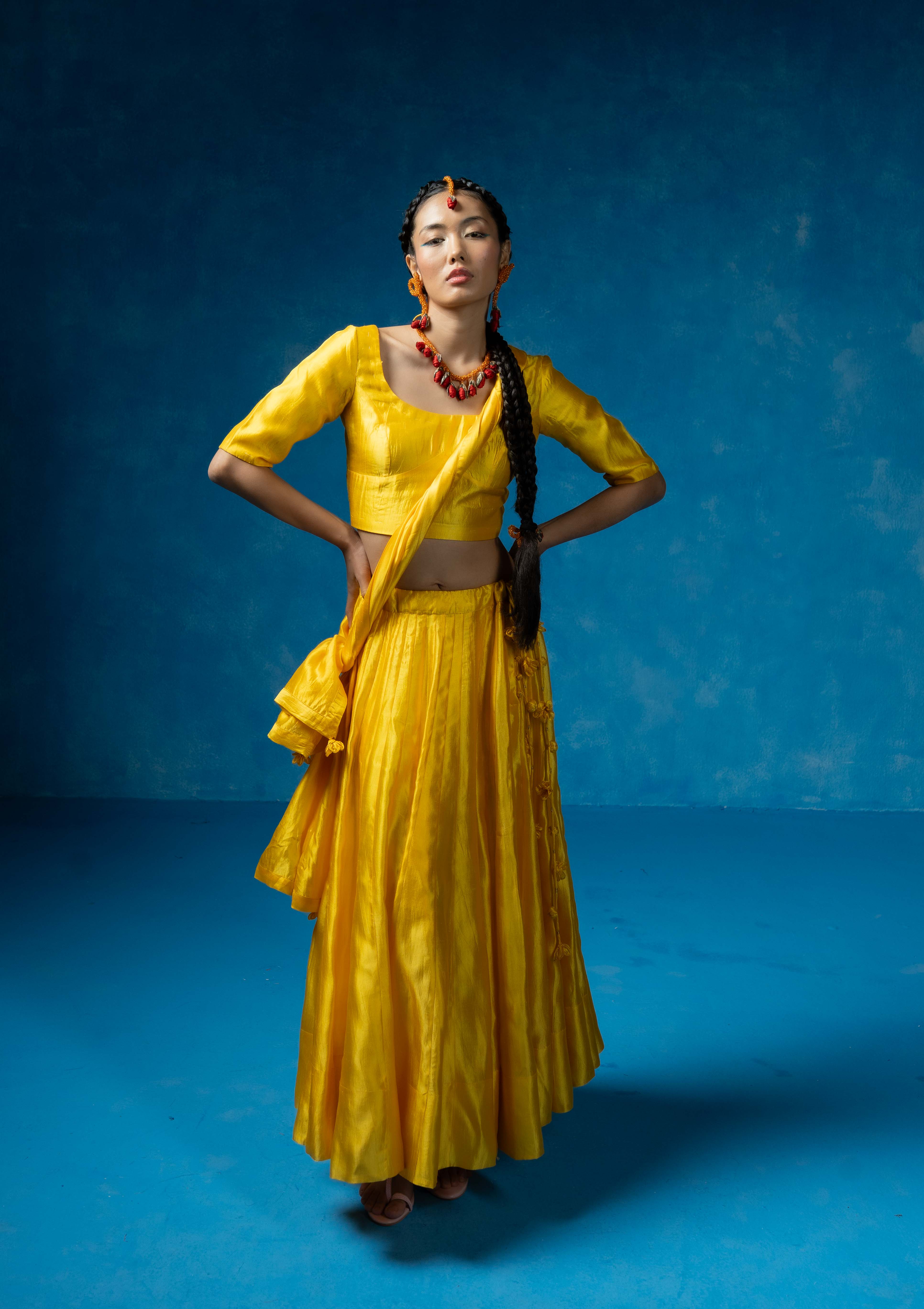 Palash Silk Blouse & Skirt Set