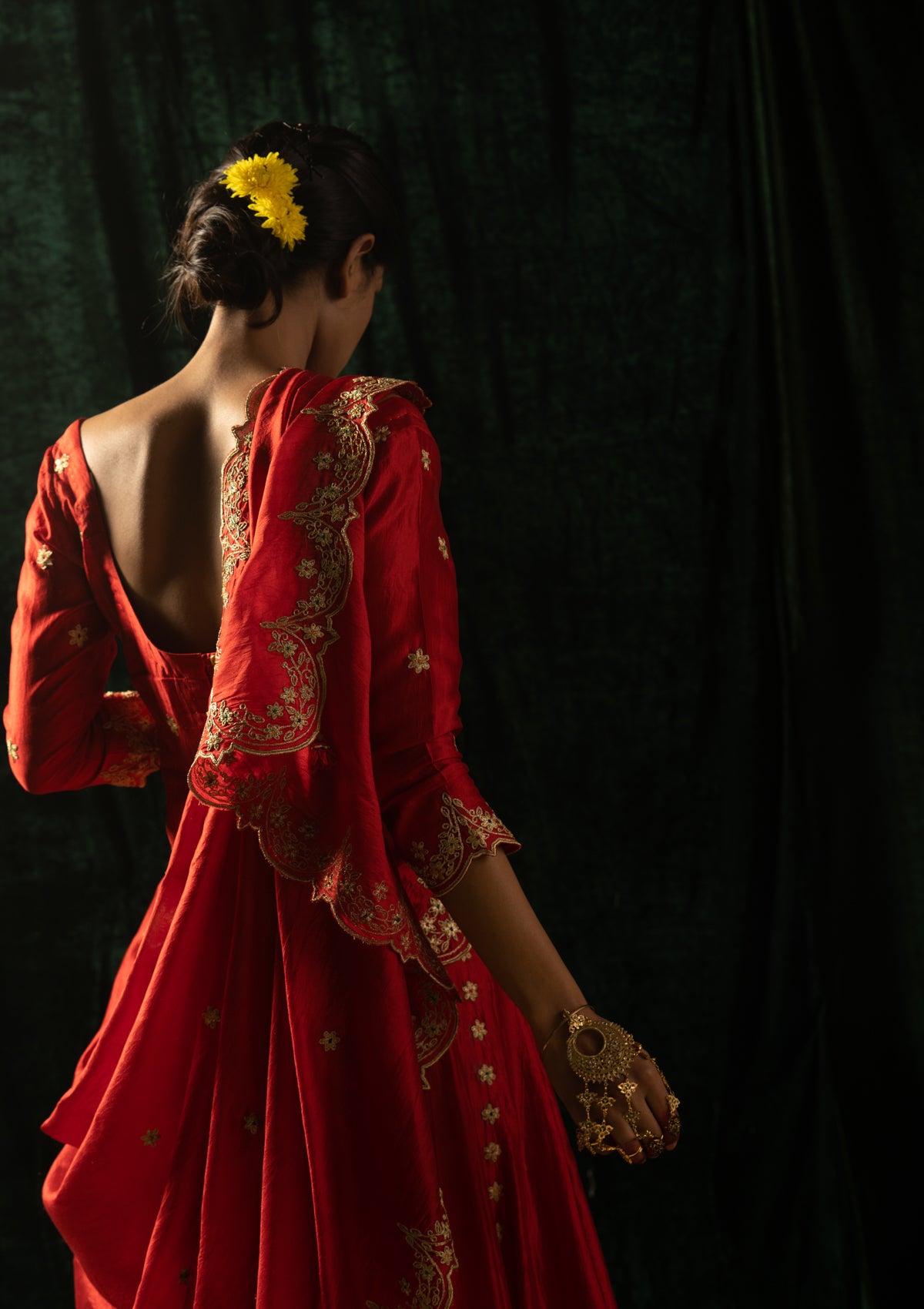 Alta Red Mulberry Silk Skirt Blouse & Dupatta Set