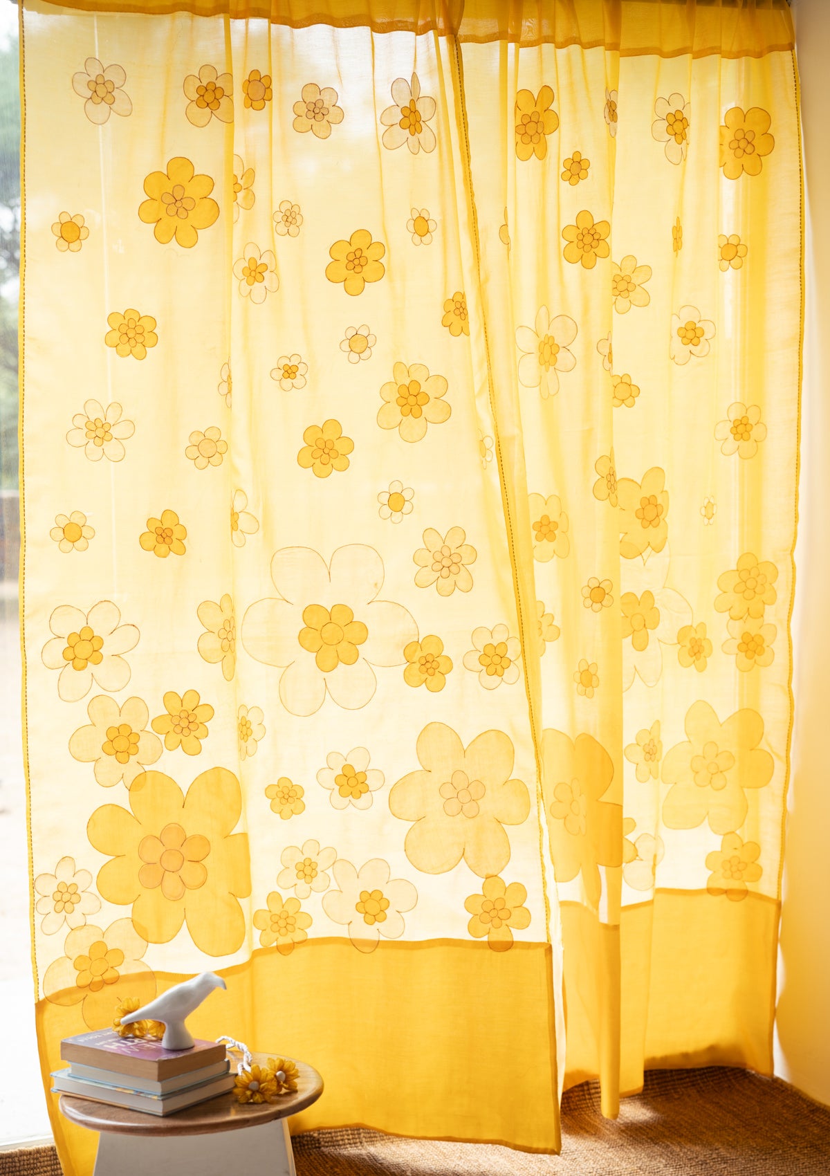 Aurora Applique Yellow Chanderi Curtain