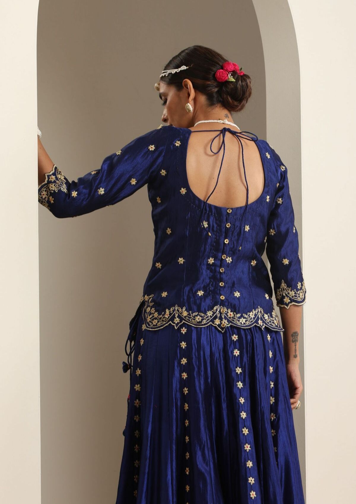 Baghbana Blue Mulberry Silk Skirt Blouse & Dupatta Set