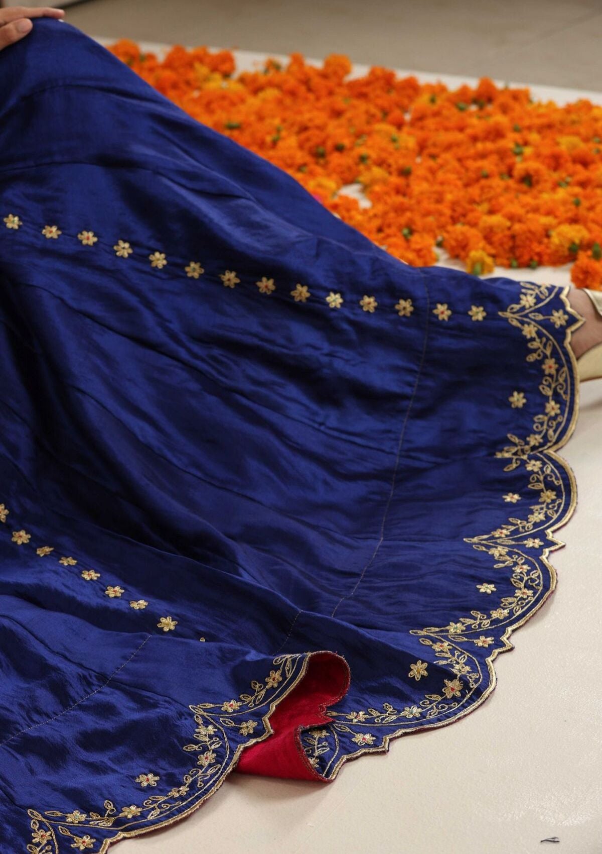 Baghbana Blue Mulberry Silk Skirt Blouse & Dupatta Set