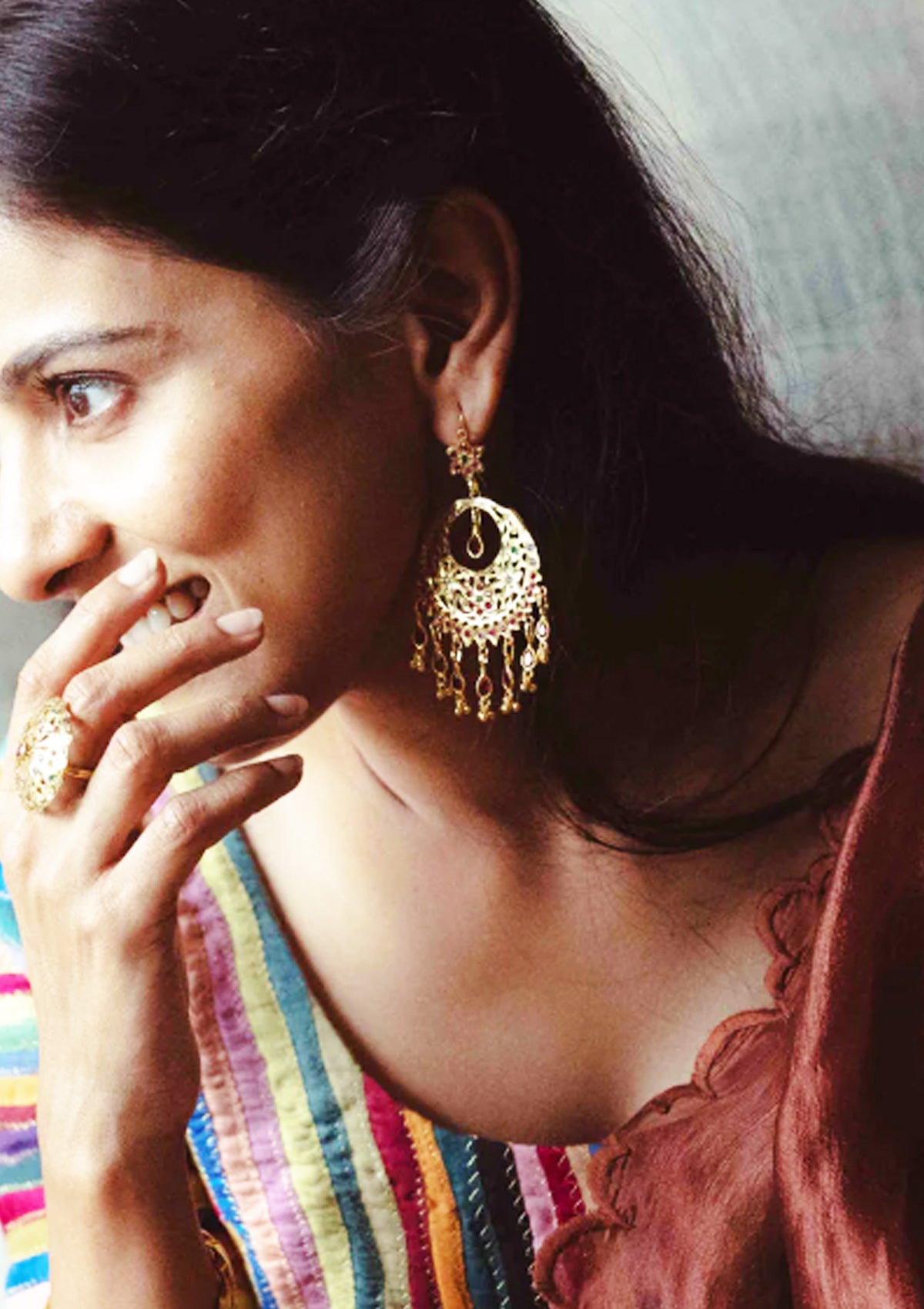 Bihu Gold Tone Silver Earrings