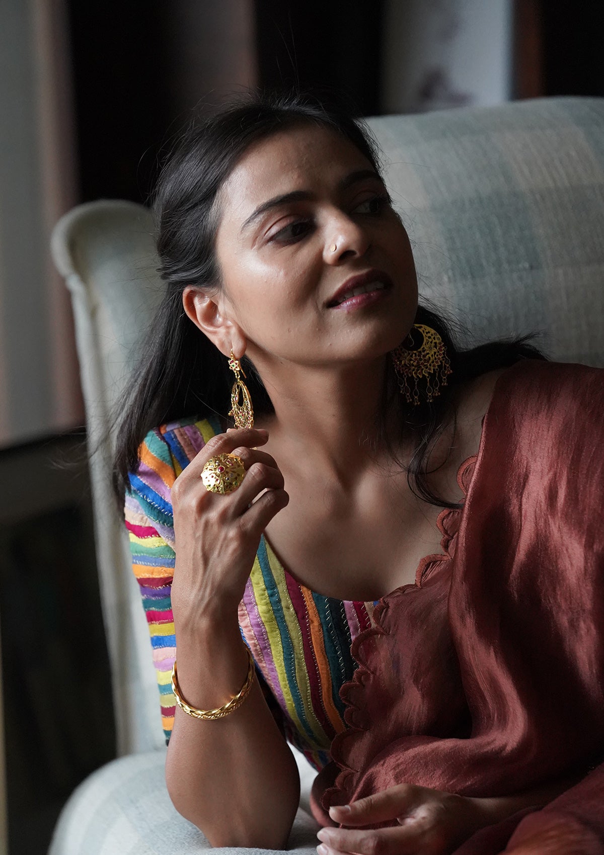 Bihu Gold Tone Silver Earrings