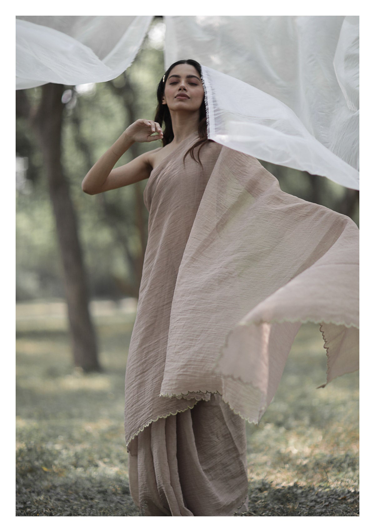 Blush Copper Tissue Chanderi Saree