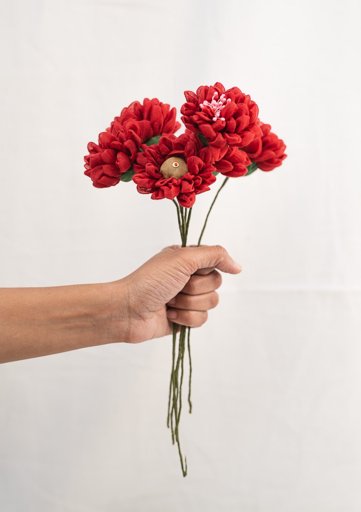 Carnation Red Textile Flowers Bunch