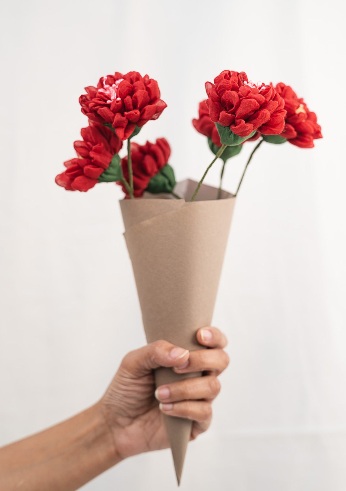 Carnation Red Textile Flowers Bunch