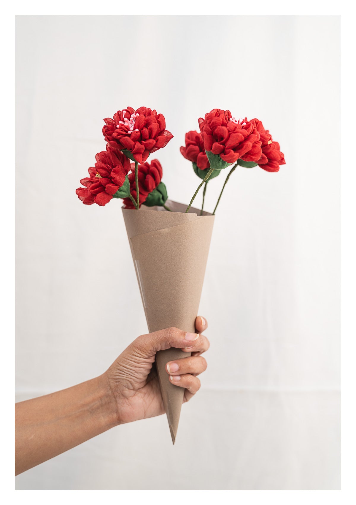 Carnation Red Textile Flowers Bunch