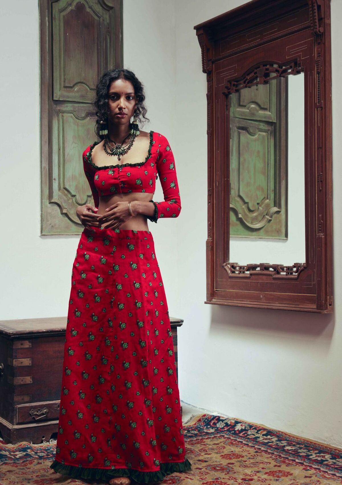 Chameli Red Blouse Petticoat Set