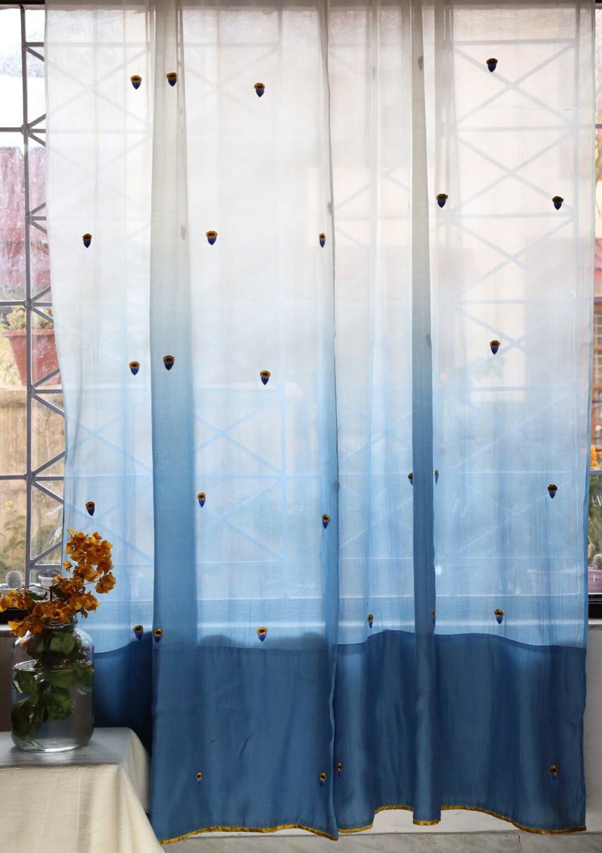 Chandrama Blue Sheer Curtain