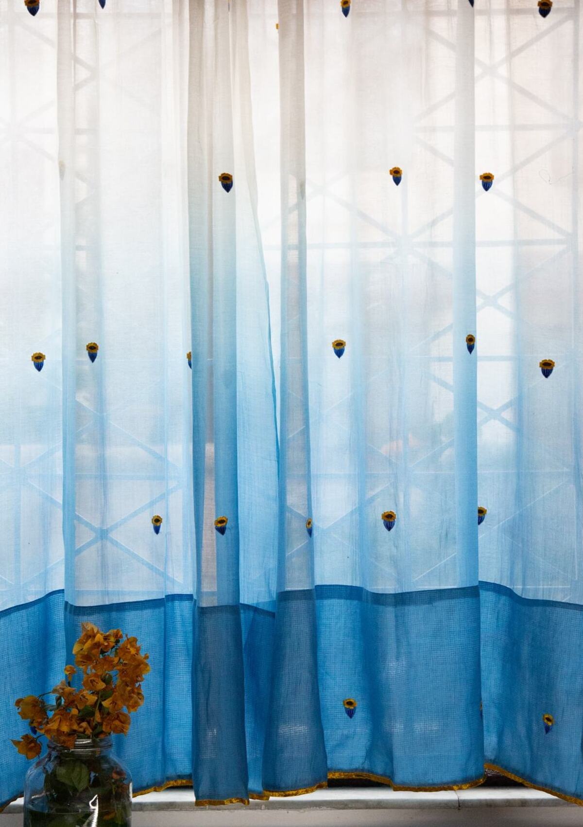 Chandrama Blue Sheer Curtain