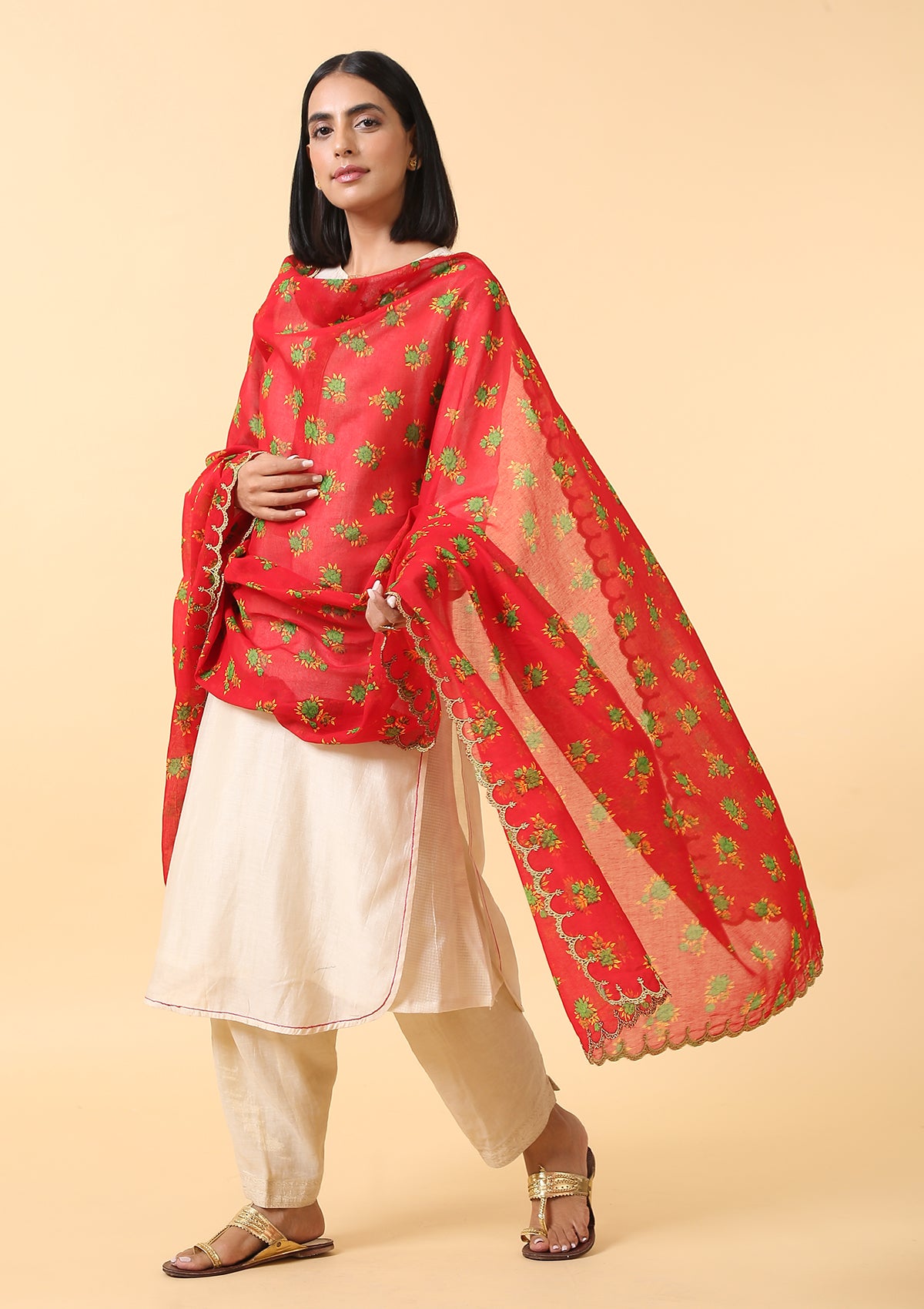 Cherry Red Cotton Dupatta