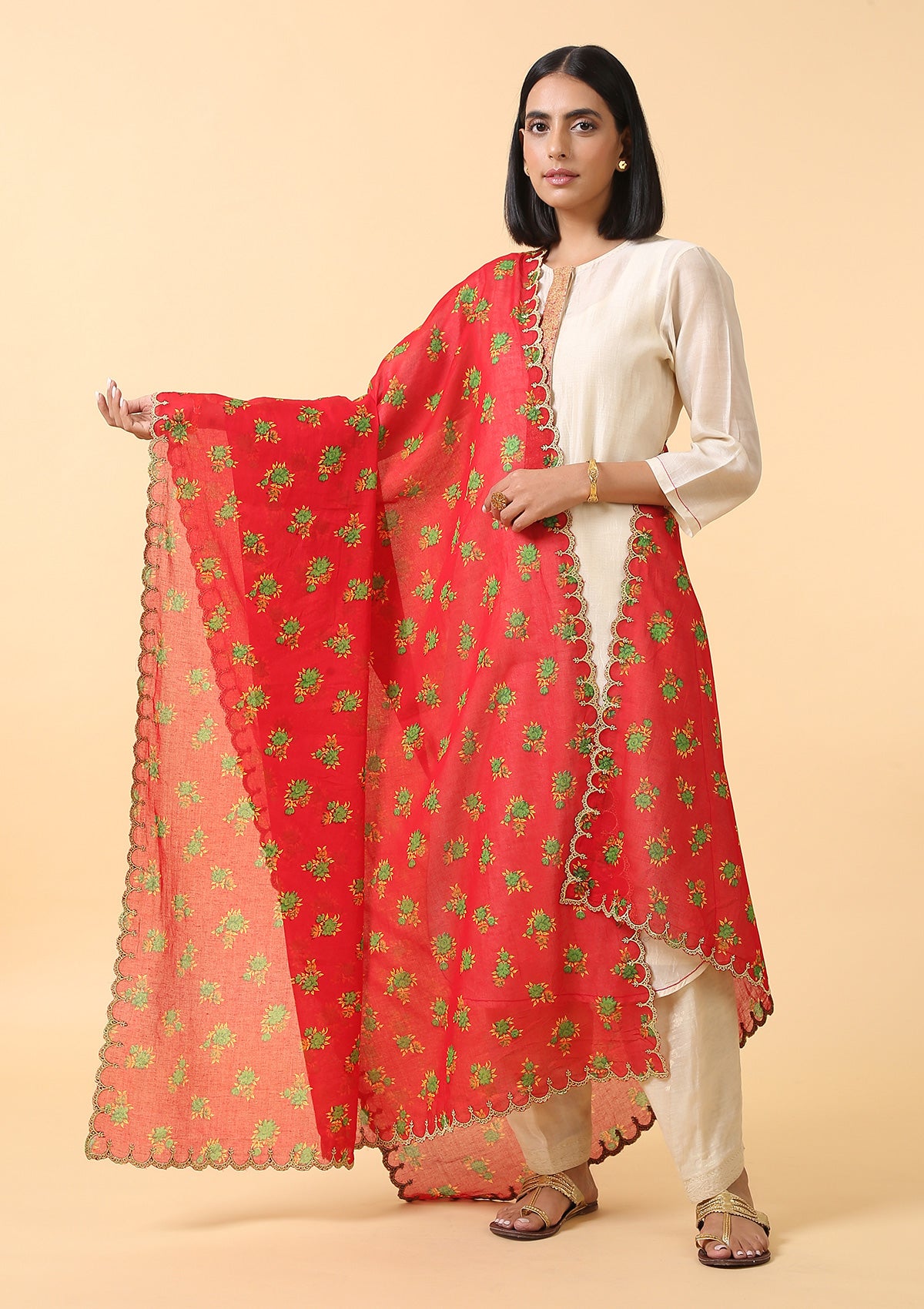 Cherry Red Cotton Dupatta
