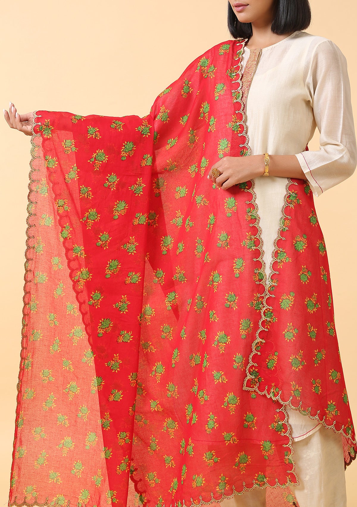 Cherry Red Cotton Dupatta
