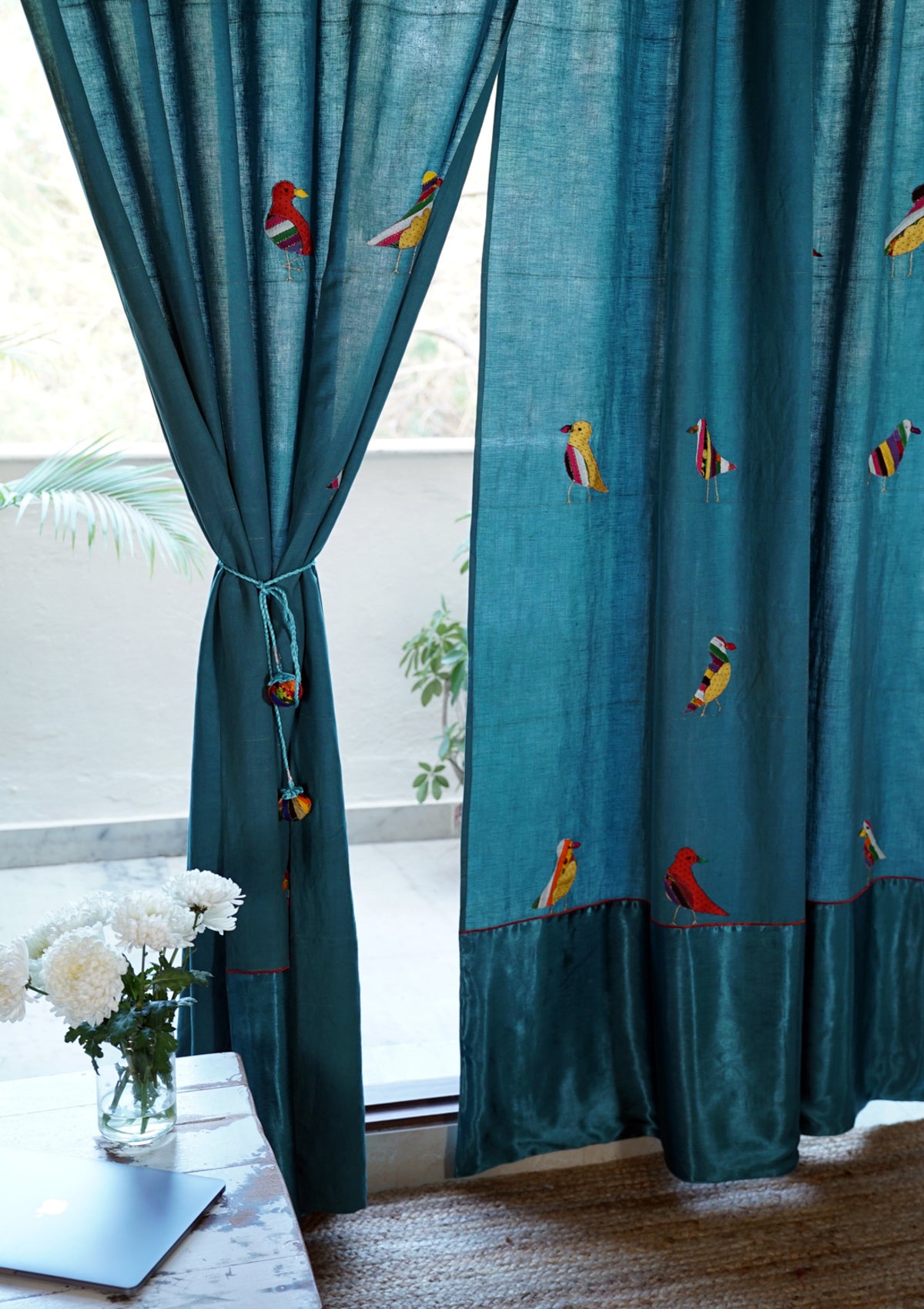 Cuckoos Teal Linen Curtain