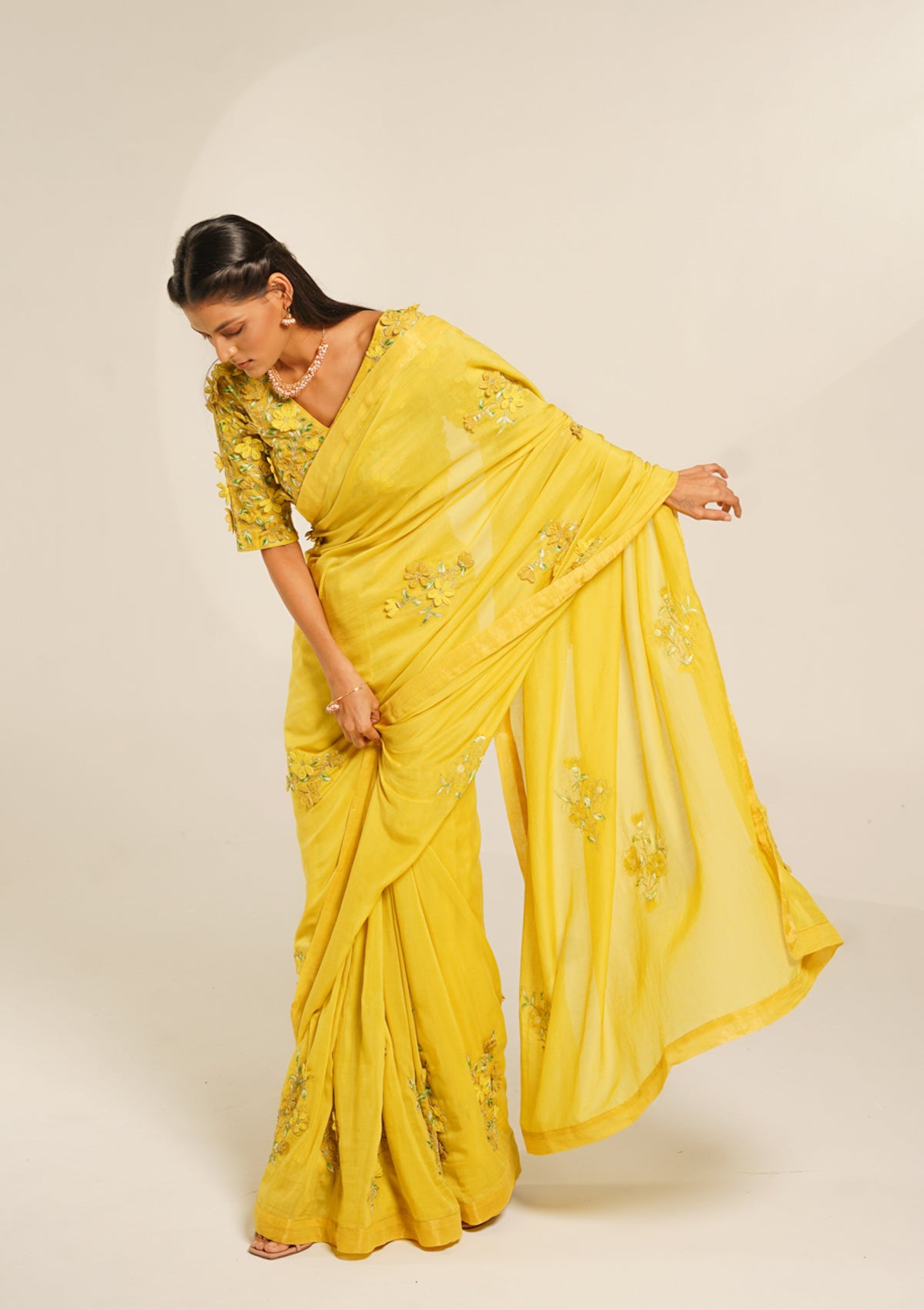 Datura Floral Applique Saree