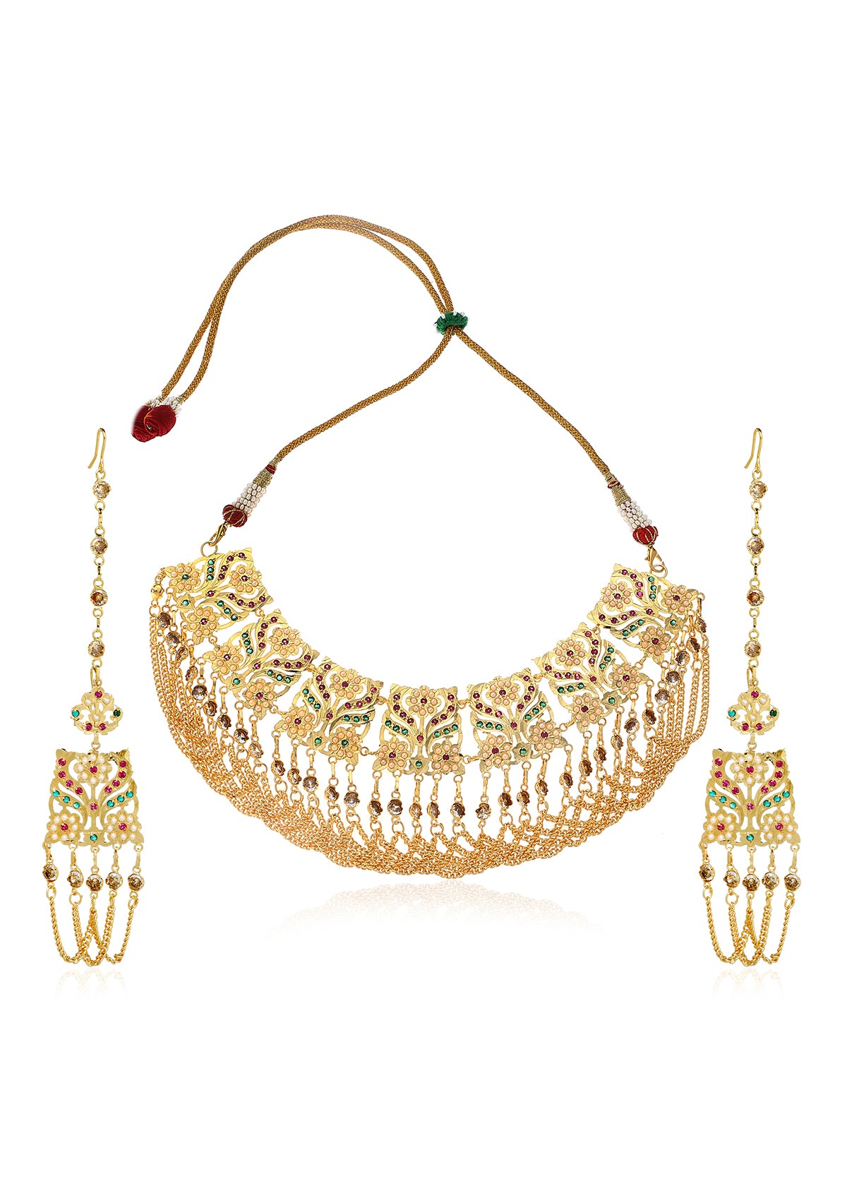 Dehri Gold Tone Silver Necklace & Earrings Set