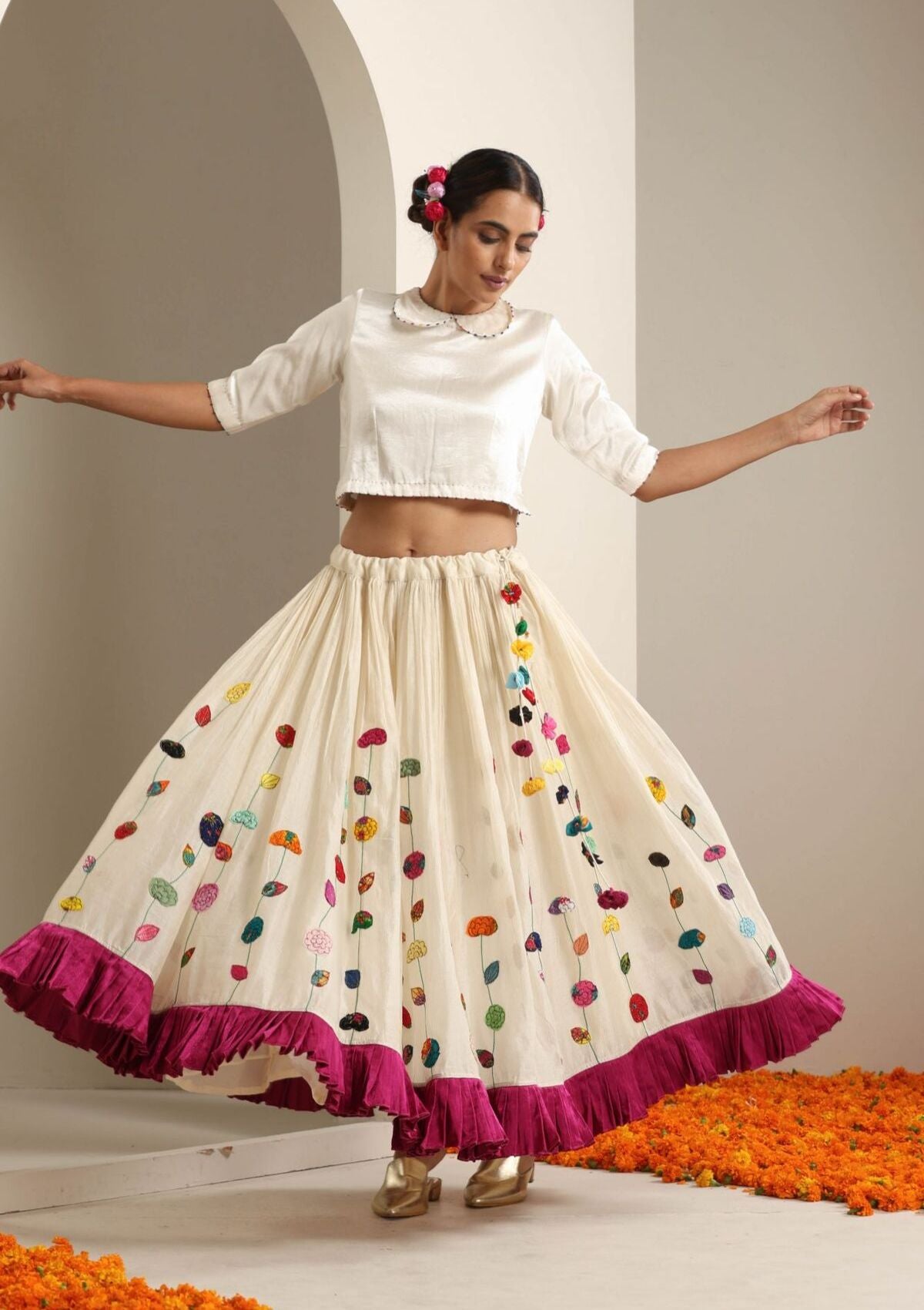Deoria Ivory Ghagra, Blouse & Dupatta set