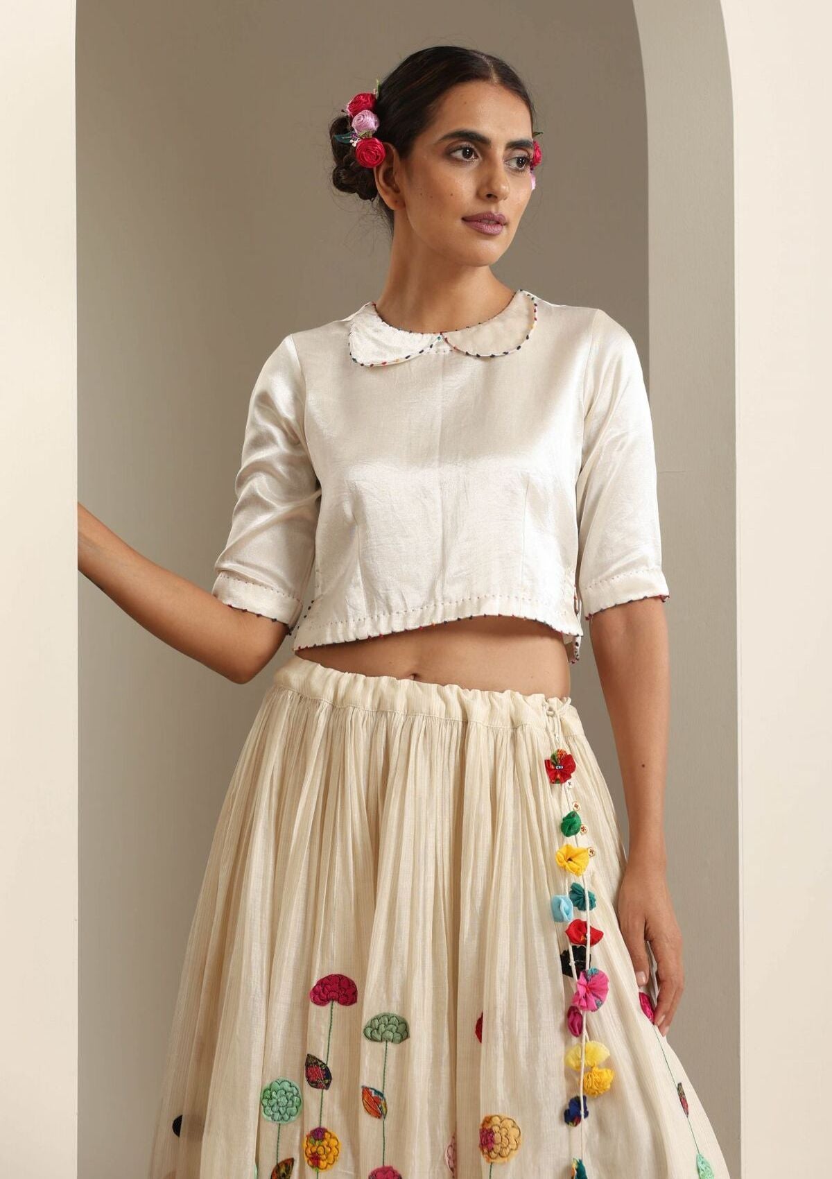 Deoria Ivory Ghagra, Blouse & Dupatta set