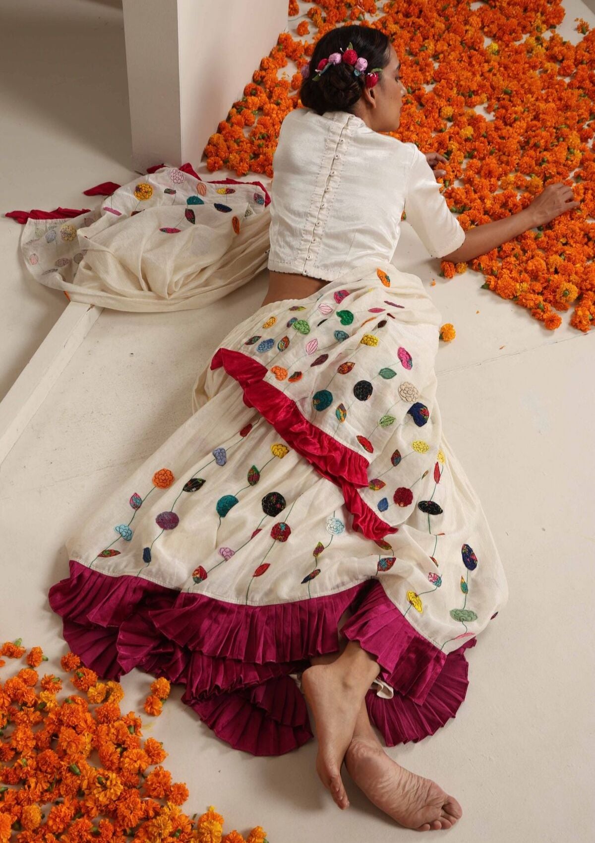 Deoria Ivory Ghagra, Blouse & Dupatta set