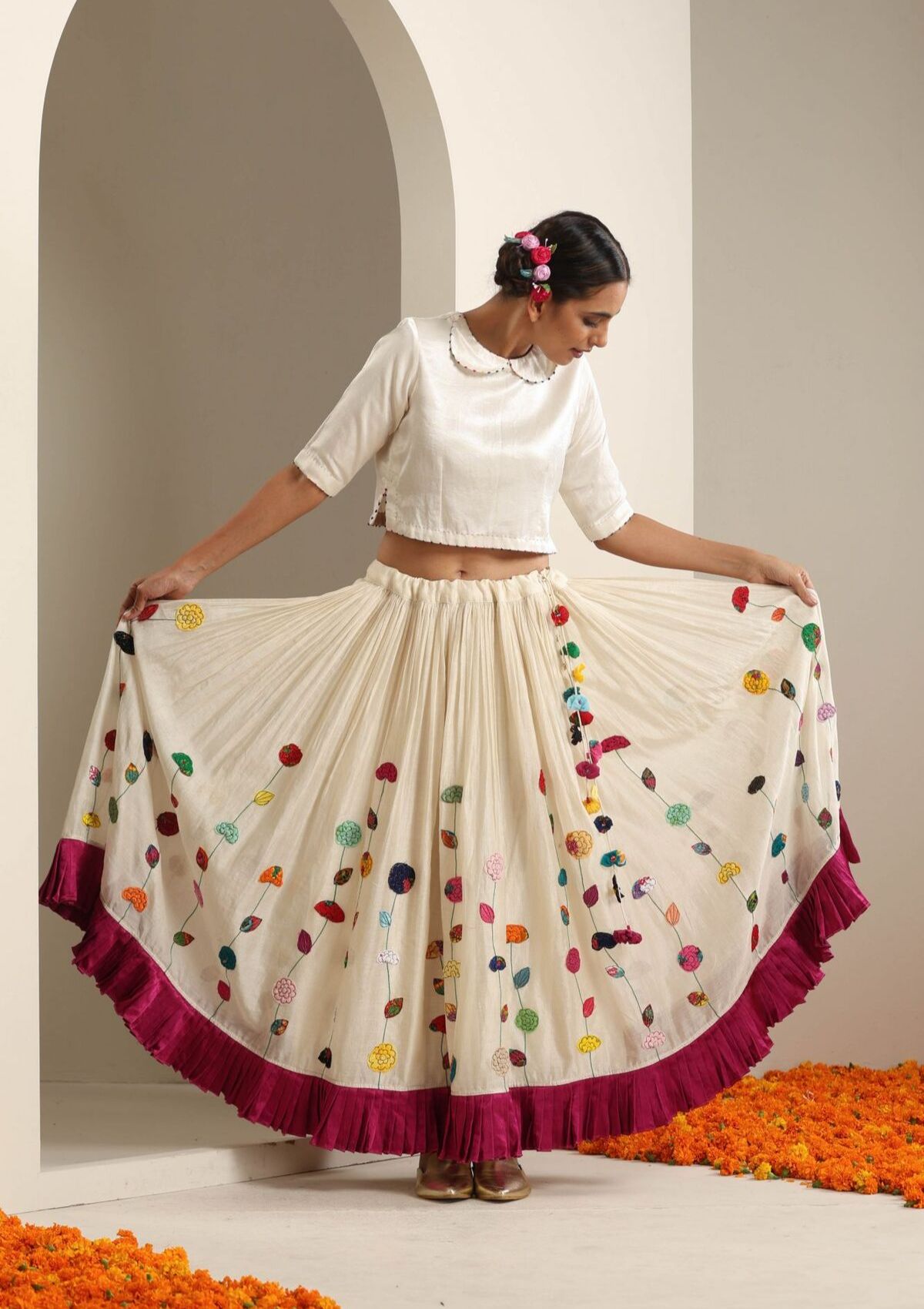 Deoria Ivory Ghagra, Blouse & Dupatta set