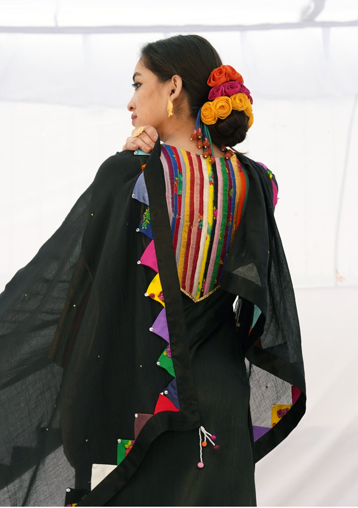 Dhampachada Black Chanderi Dupatta