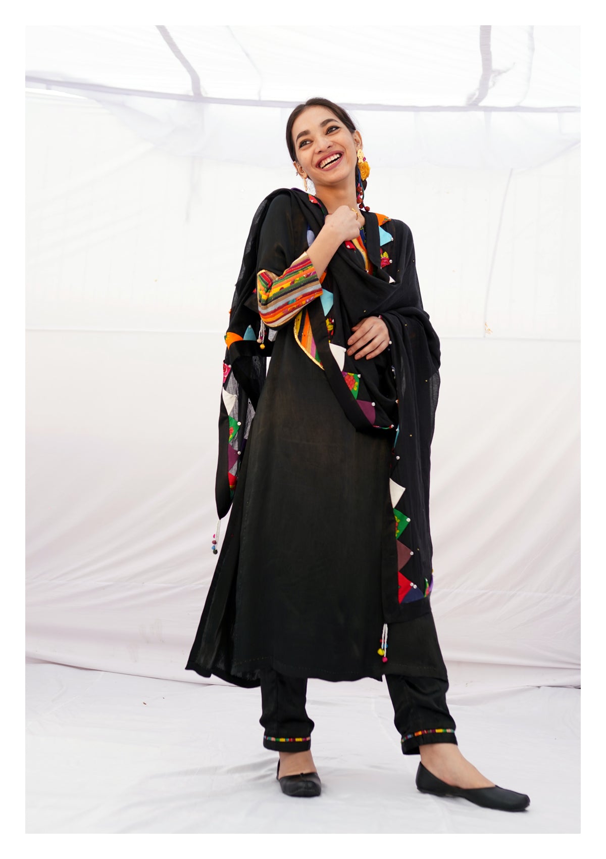 Dhampachada Black Chanderi Dupatta