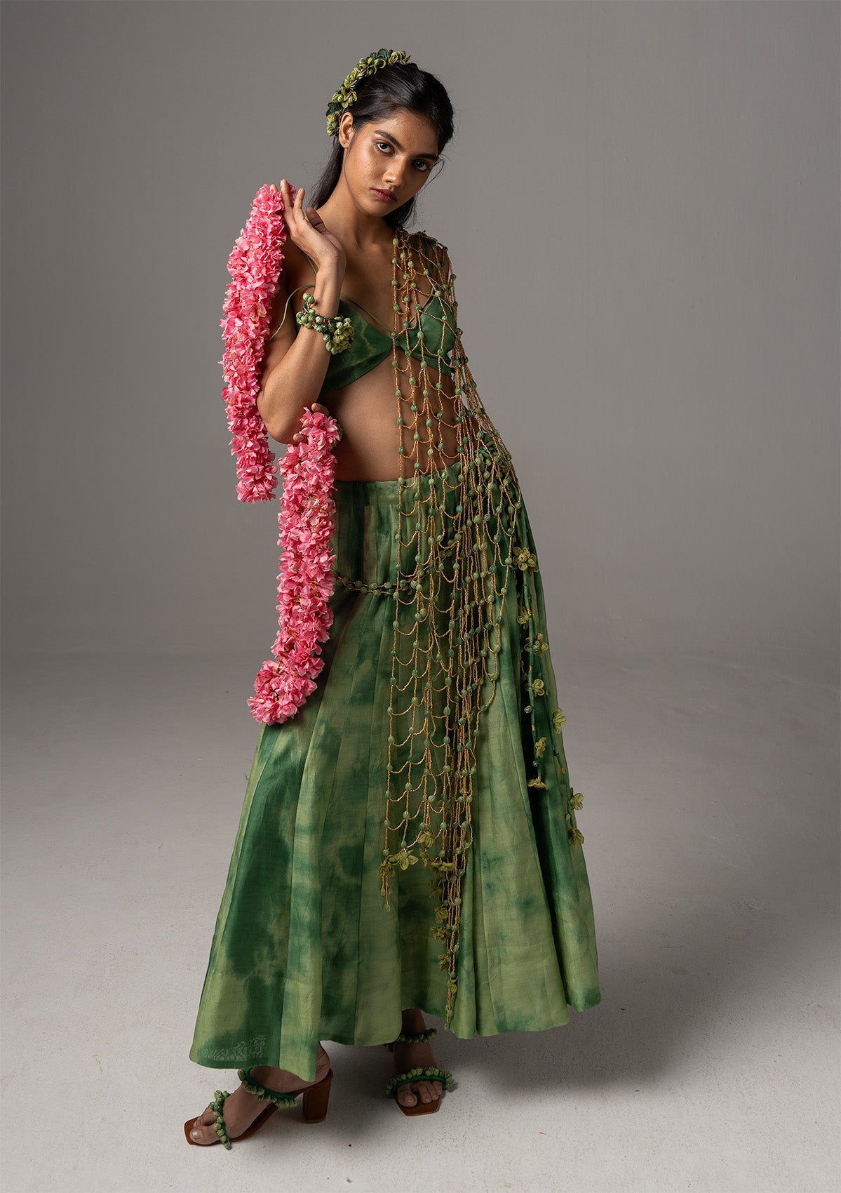 Gul Mehndi Skirt, Bustier & Dupatta Set