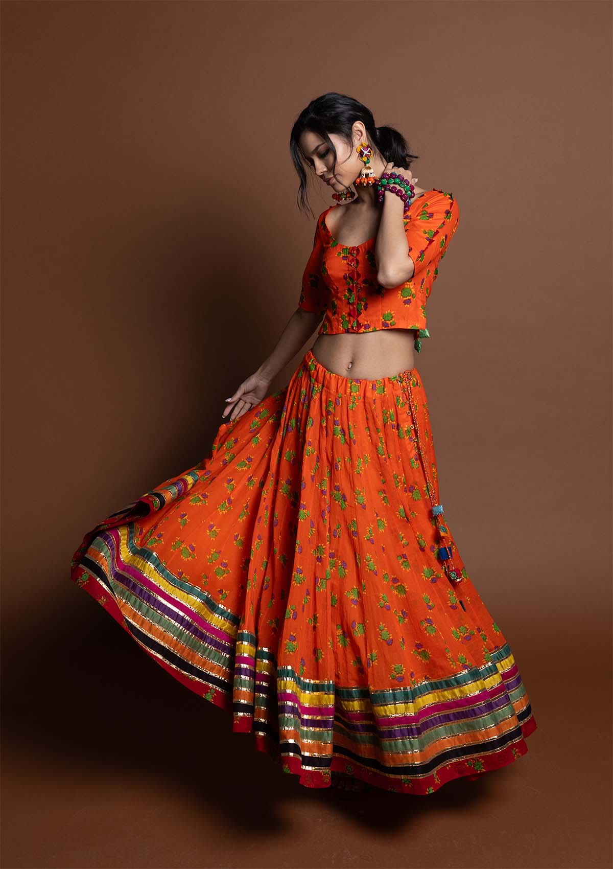 Sajjo Floral Chintz Ghagra, Choli & Dupatta Set
