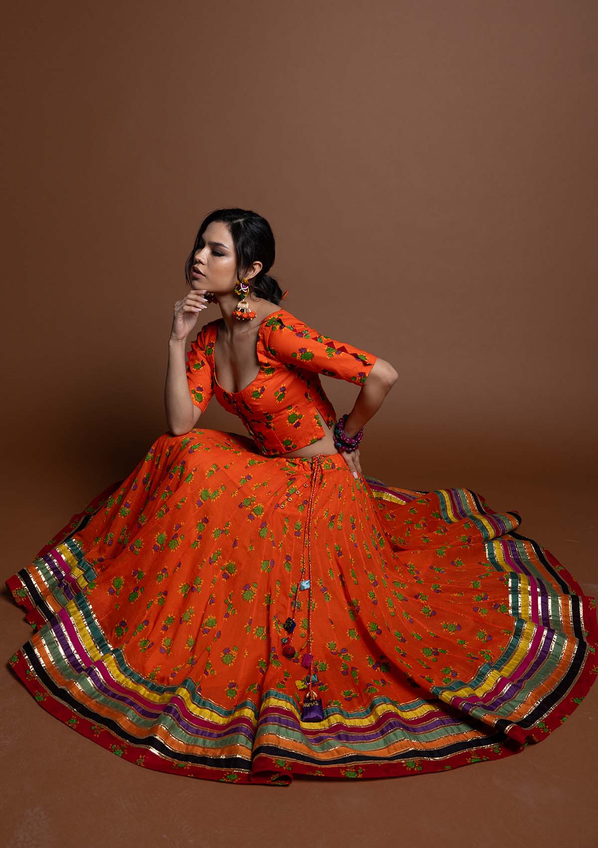 Sajjo Floral Chintz Ghagra, Choli & Dupatta Set