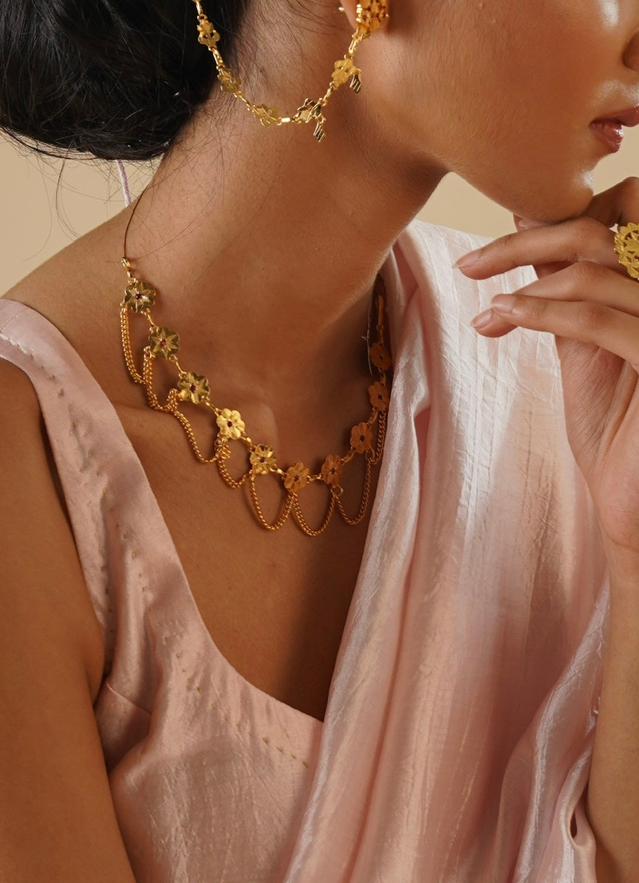 Fatima Gold Tone Silver Necklace