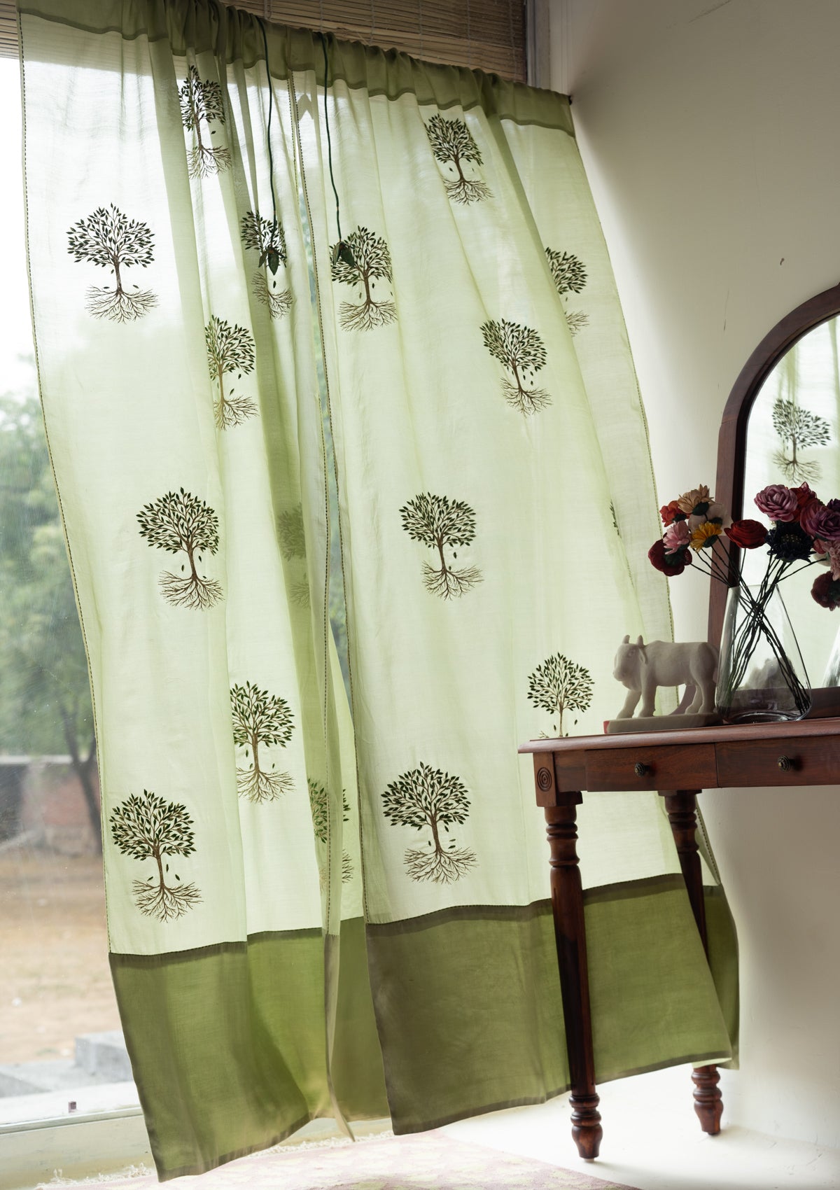 Fengari Green Sheer Chanderi Curtain