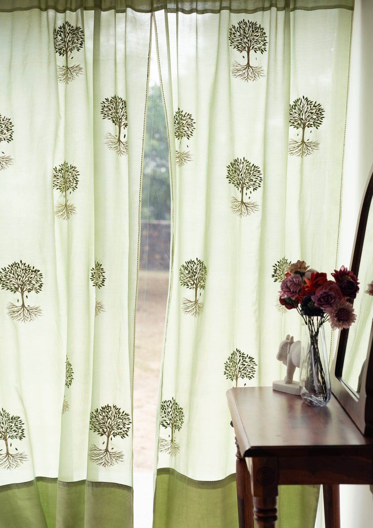 Fengari Green Sheer Chanderi Curtain