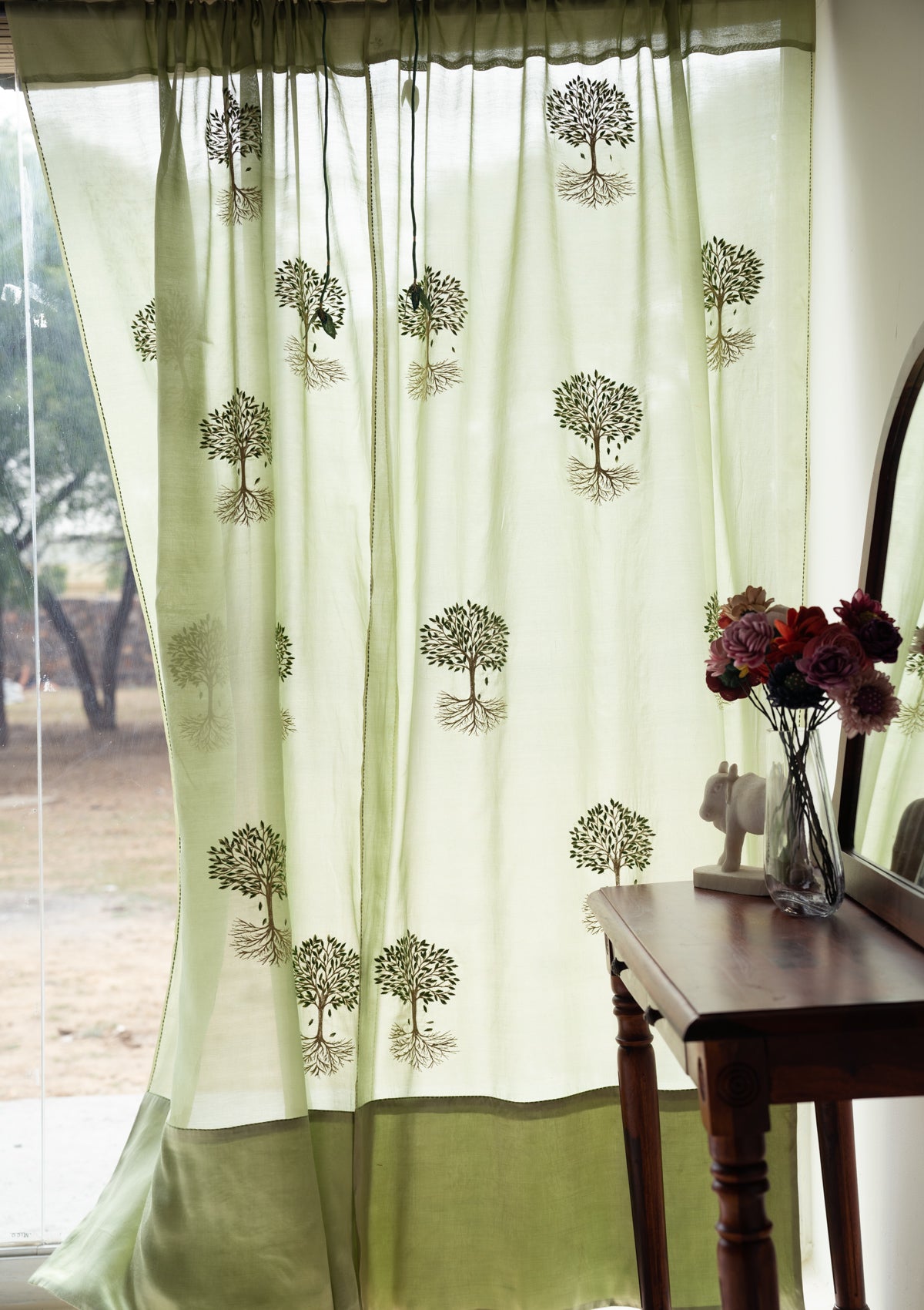 Fengari Green Sheer Chanderi Curtain