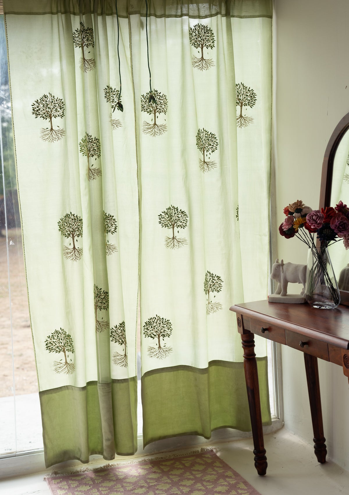 Fengari Green Sheer Chanderi Curtain