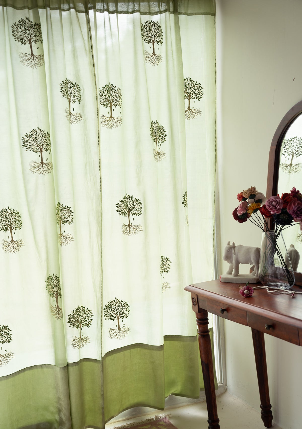Fengari Green Sheer Chanderi Curtain