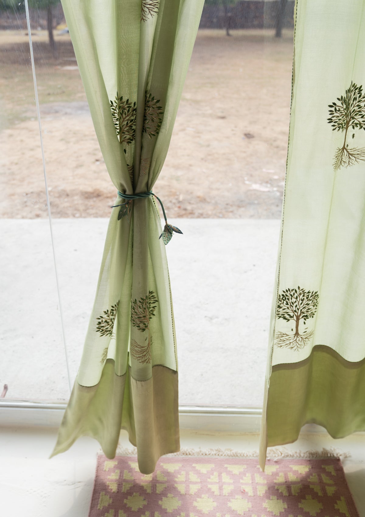 Fengari Green Sheer Chanderi Curtain