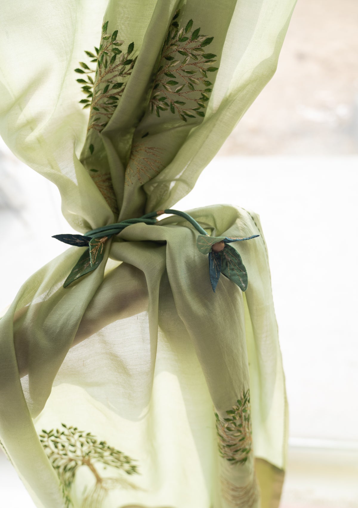 Fengari Green Sheer Chanderi Curtain