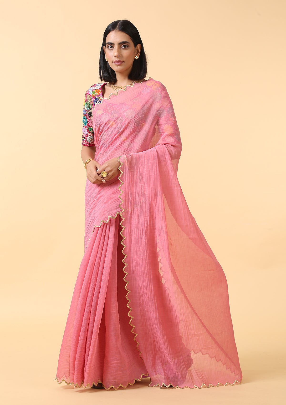 Gajri Pink Chanderi Saree
