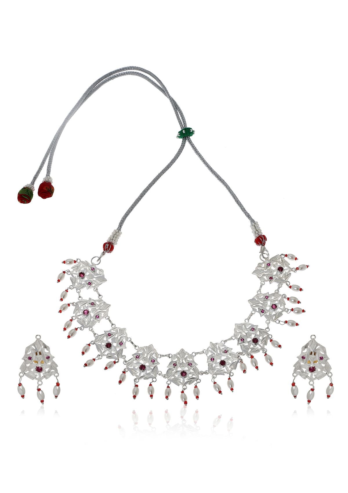 Gauri Silver Necklace & Earrings Set