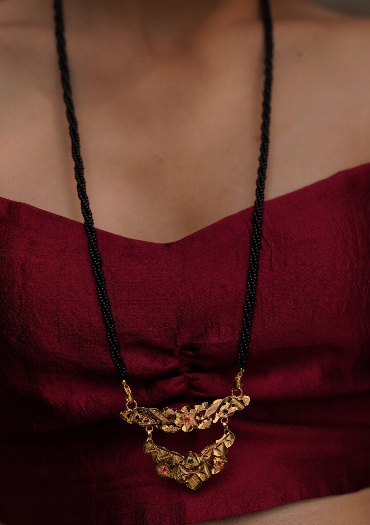 Godavari Handmade Goldtone Silver Mangalsutra