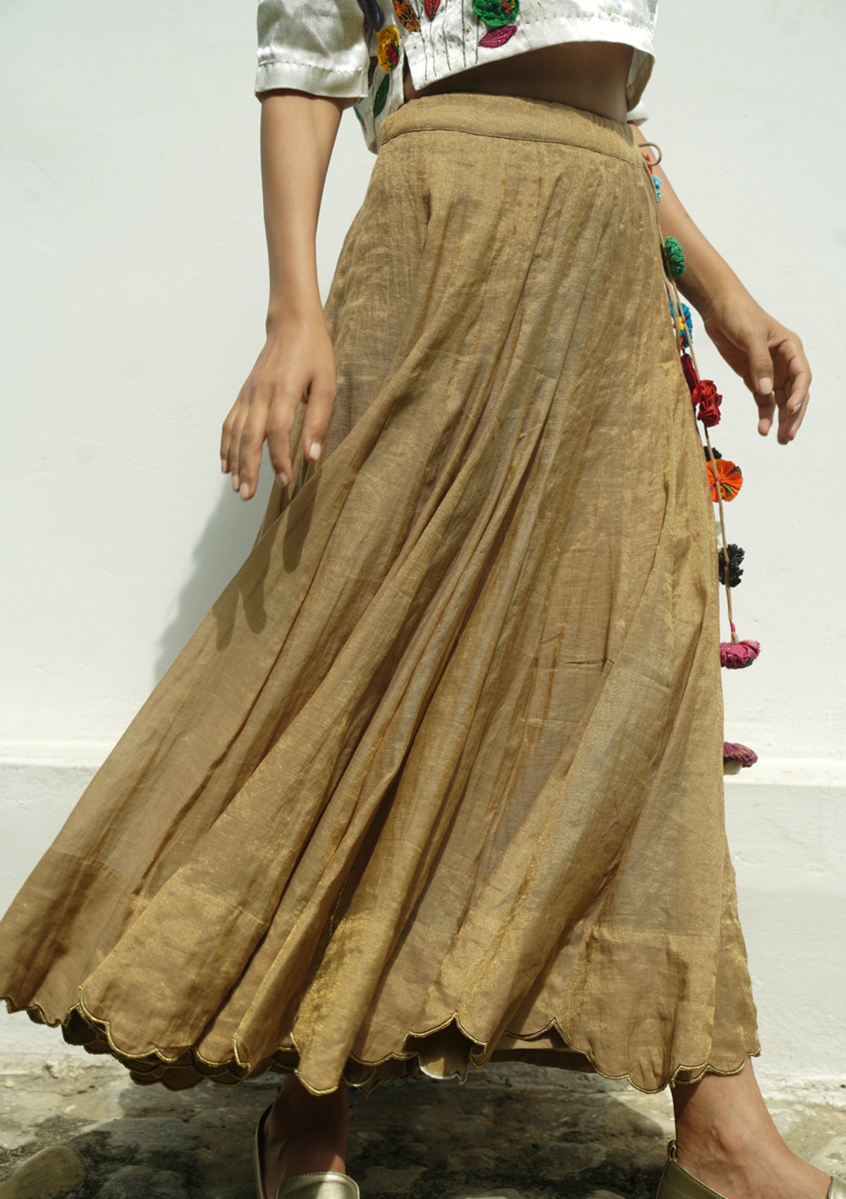 Gold Leaf Chanderi Tissue Ghagra