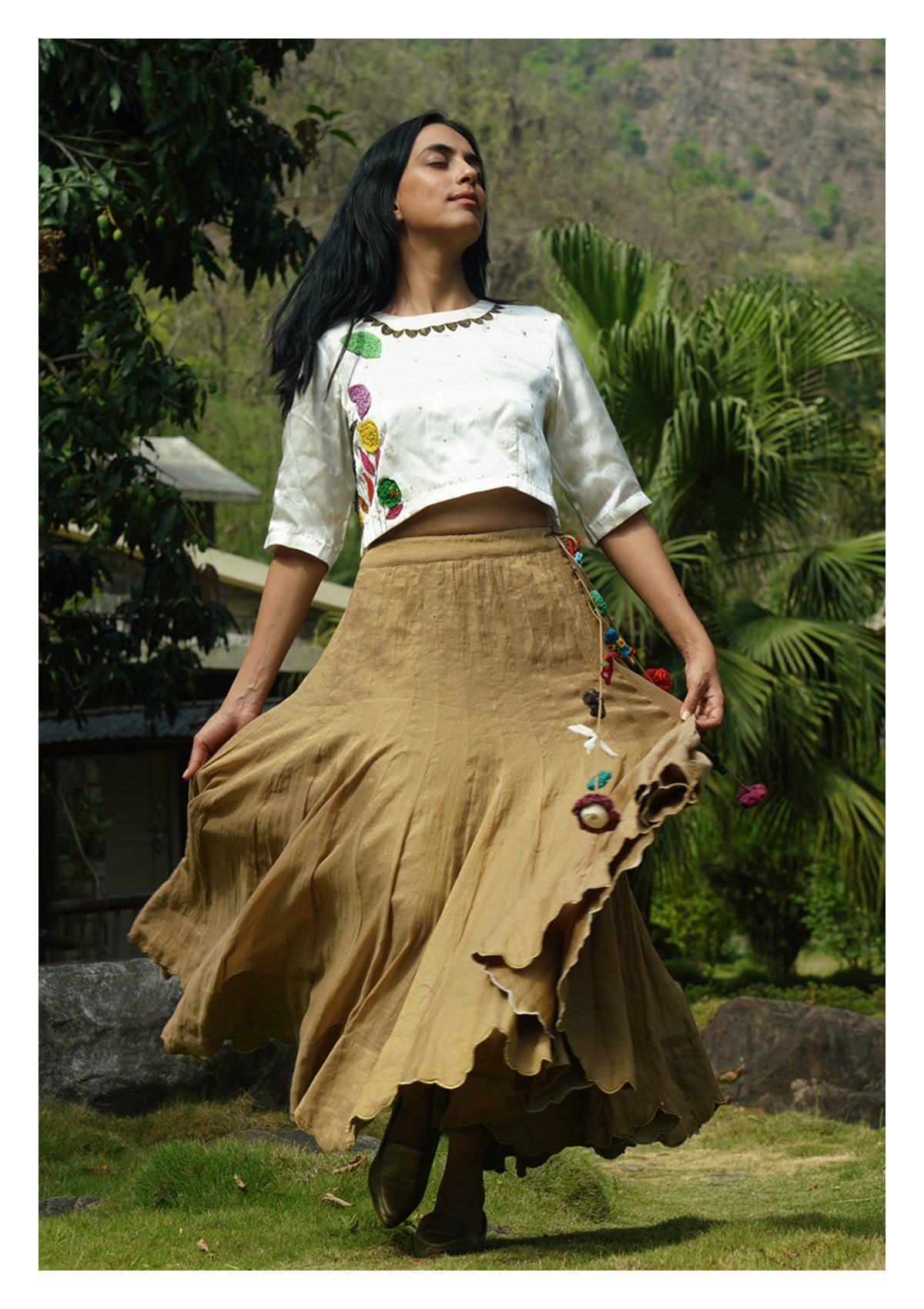 Gold Leaf Chanderi Tissue Ghagra