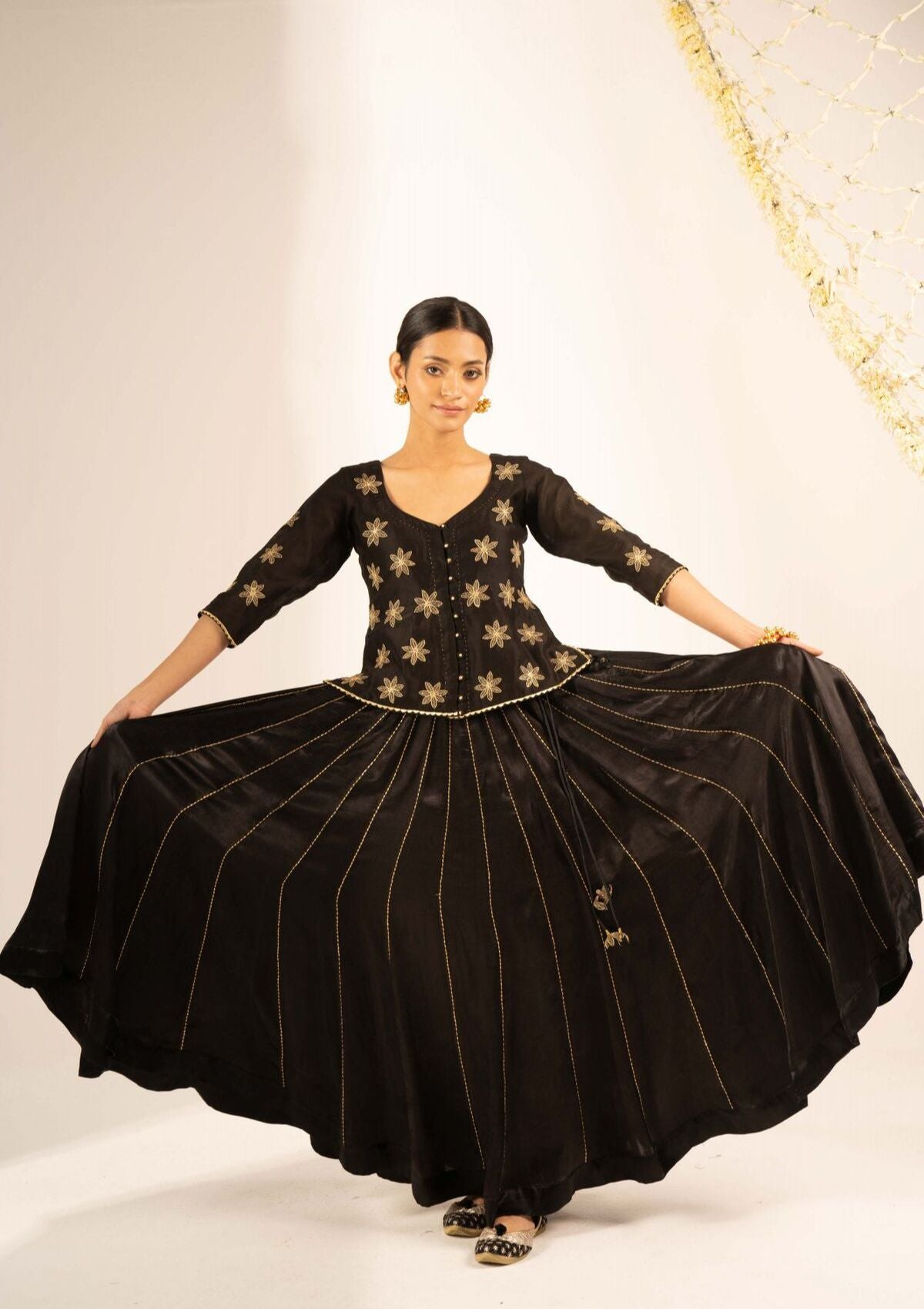 Gomer Black Mashru Skirt