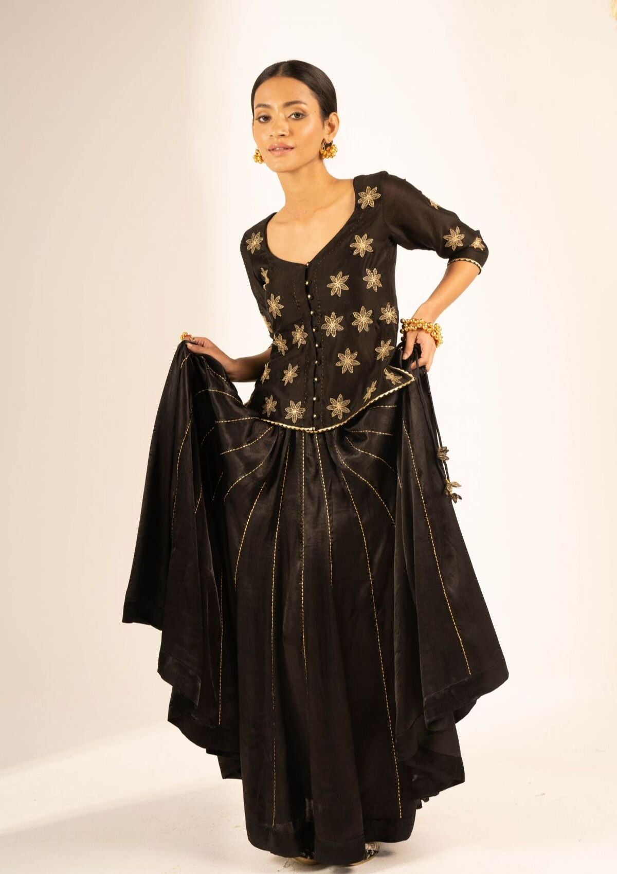 Gomer Black Mashru Skirt