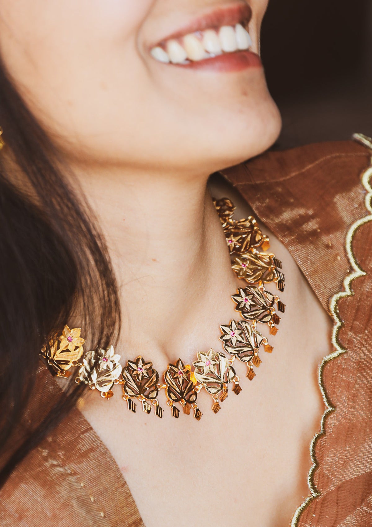 Gulband Handmade Gold Tone Silver Choker Necklace