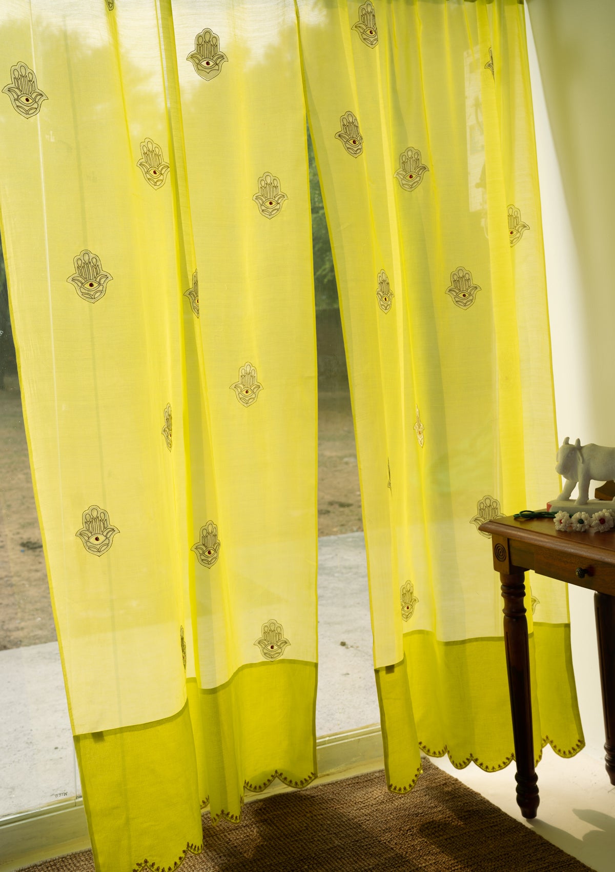 Hamsa Lime Chanderi Sheer Curtain