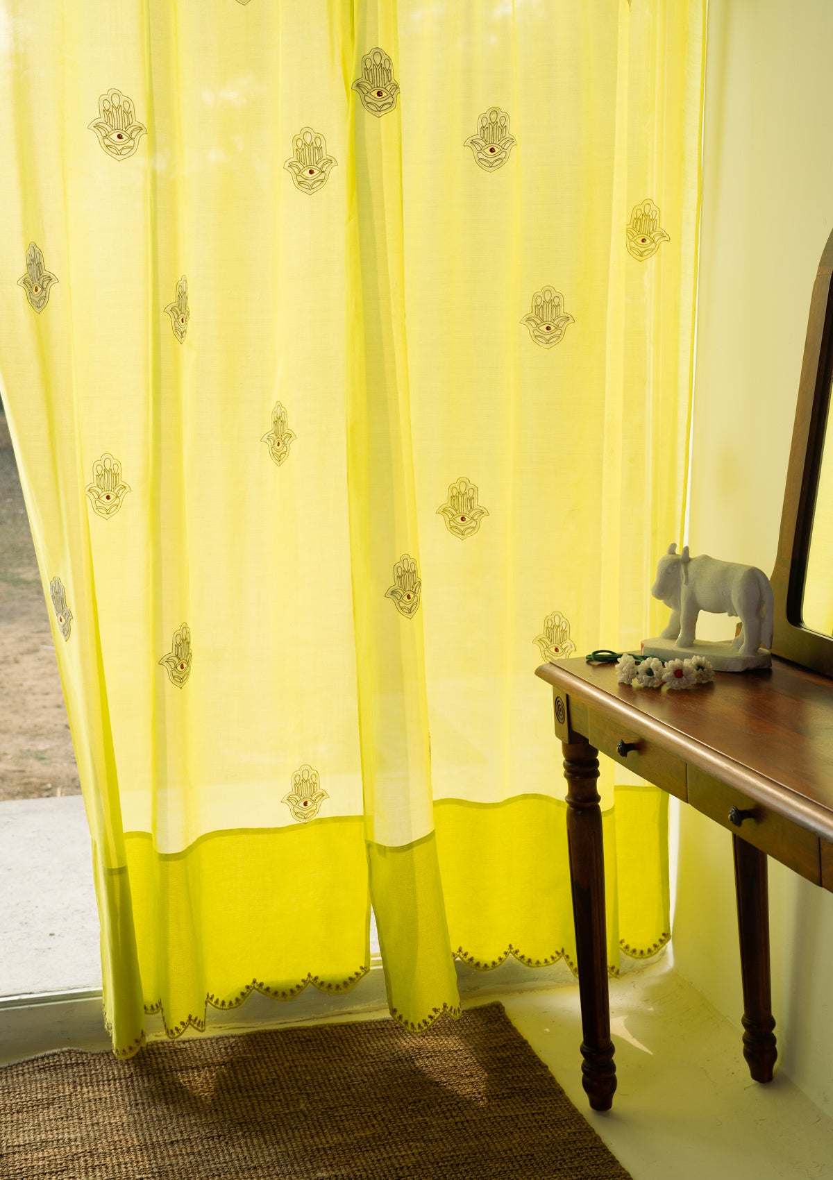 Hamsa Lime Chanderi Sheer Curtain