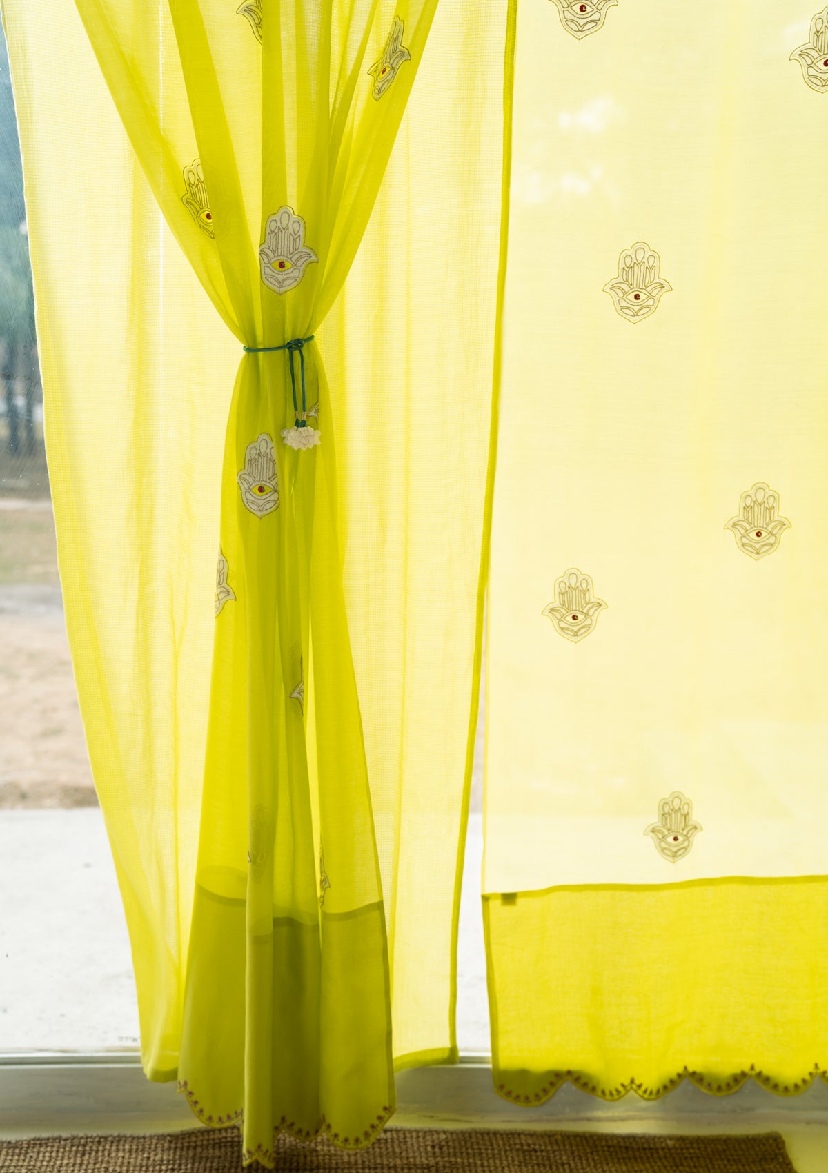 Hamsa Lime Chanderi Sheer Curtain
